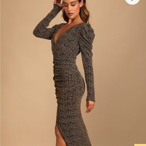 Lulus M NWT - Party Glam Metallic Copper Long Sleeve Ruched Midi Dress